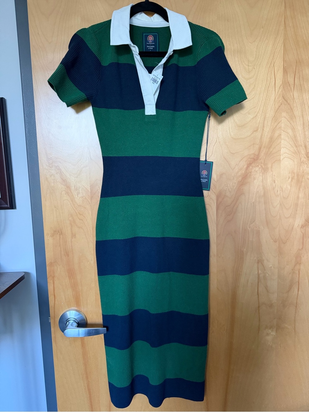 Abercrombie & Fitch x Danzy Design Green and Navy Striped Polo Midi Dress - NWT